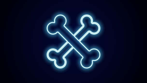 Glowing neon line Crossed bones icon isolated on black background. Pets food symbol. Happy Halloween party. 4K Video motion graphic animation. - Footage, Video