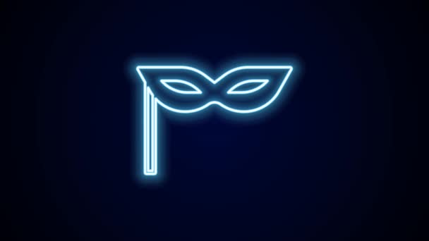 Leuchtende Neon-Linie Karnevalsmaske Symbol isoliert auf schwarzem Hintergrund. Maskerade Party Maske. 4K Video Motion Grafik Animation. - Filmmaterial, Video