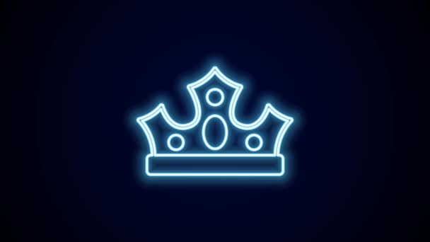 Parlayan neon hattı King Crown simgesi siyah arka planda izole edildi. 4K Video hareketli grafik canlandırması. - Video, Çekim