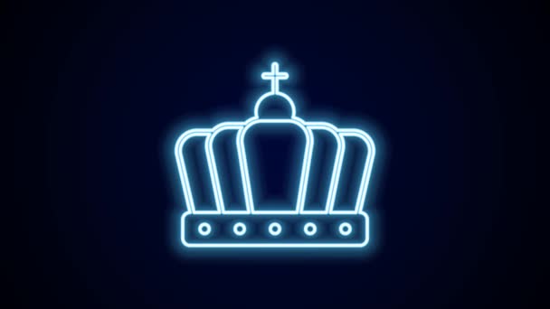 Icono de corona de rey de línea de neón brillante aislado sobre fondo negro. Animación gráfica de vídeo 4K. - Imágenes, Vídeo