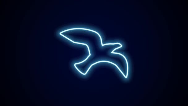 Linha de néon brilhante ícone gaivota pássaro isolado no fundo preto. Animação gráfica em movimento de vídeo 4K. - Filmagem, Vídeo