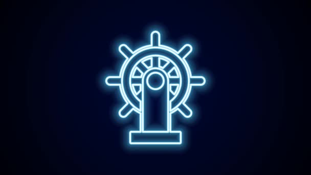 Glowing neon line Ship steering wheel icon isolated on black background. 4K Video motion graphic animation. - Footage, Video