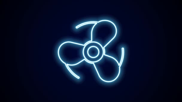 Világító neon vonal Hajó propeller, turbina ikon elszigetelt fekete háttérrel. 4K Videó mozgás grafikus animáció. - Felvétel, videó