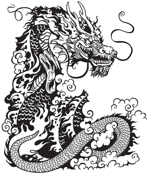 Dragão chinês preto branco
 - Vetor, Imagem