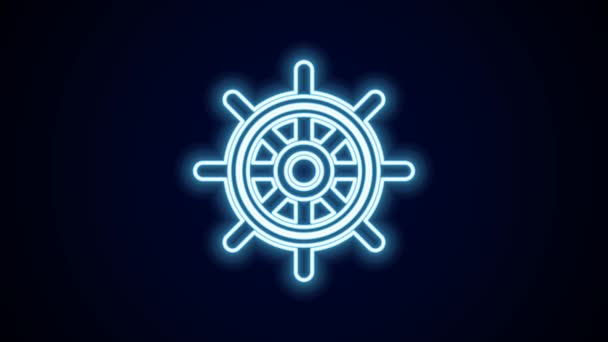 Glowing neon line Ship steering wheel icon isolated on black background. 4K Video motion graphic animation. - Footage, Video