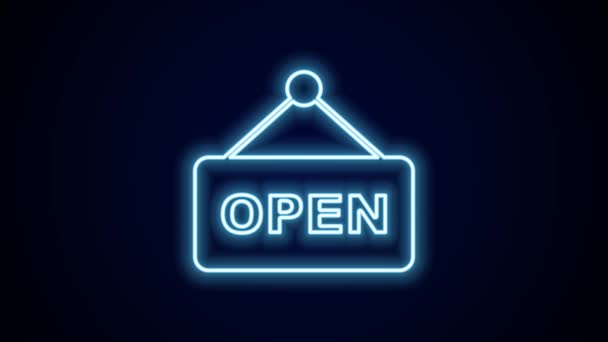 Glowing neon line Hanging sign with text Open door icon isolated on black background. 4K Video motion graphic animation. - Footage, Video