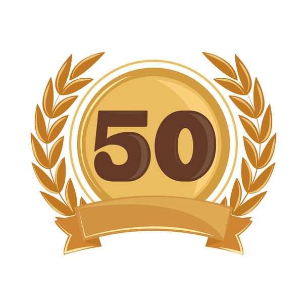 50 jarig jubileum evenement gouden badge pictogram - Vector, afbeelding