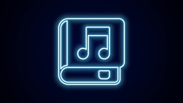 Glowing neon line Audio book icon isolated on black background. Musical note with book. Audio guide sign. Online learning concept. 4K Video motion graphic animation. - Footage, Video