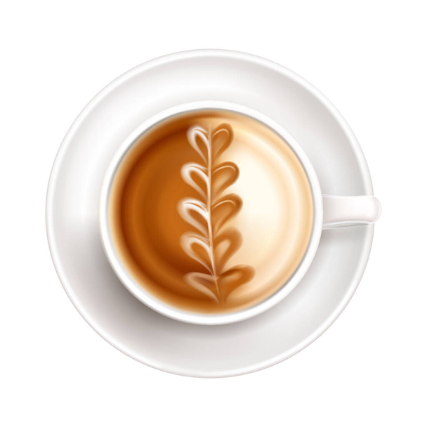 Couleur latte art top view composition set image de tasse à café avec l'art dans la tasse sur fond blanc illustration vectorielle - Vecteur, image