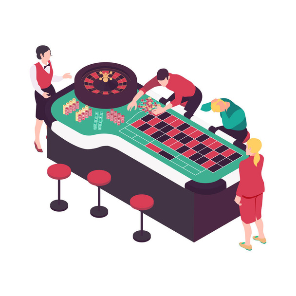 Casino e jogos de azar composição isométrica com ícone isolado na ilustração vetor de fundo em branco - Vetor, Imagem