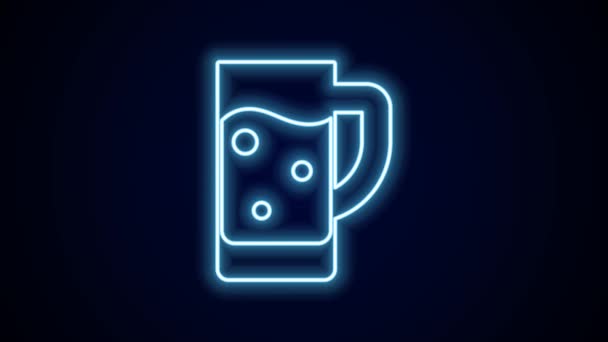 Zářící neonová čára Skleněná ikona piva izolovaná na černém pozadí. Grafická animace pohybu videa 4K. - Záběry, video