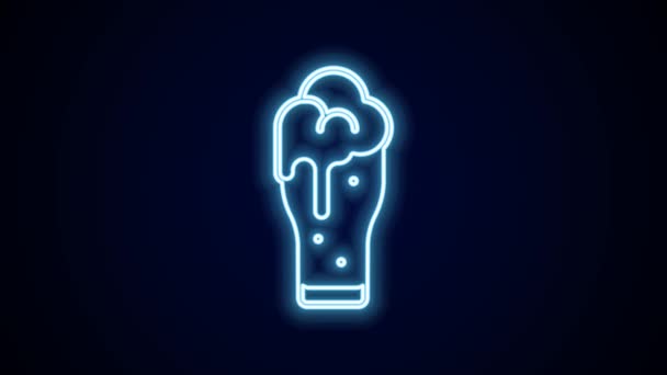 Glowing neon line Glass of beer icon isolated on black background. 4K Video motion graphic animation. - Footage, Video