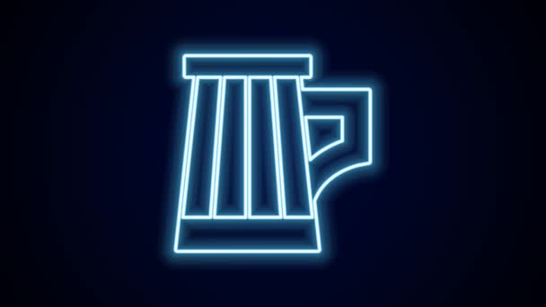 Glowing neon line Wooden beer mug icon isolated on black background. 4K Video motion graphic animation. - Footage, Video