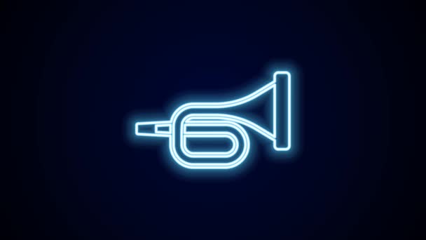 Žhnoucí neonová linka Hudební nástroj trumpeta ikona izolované na černém pozadí. Grafická animace pohybu videa 4K. - Záběry, video