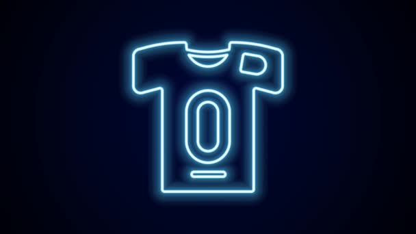 Línea de neón brillante Camiseta de fútbol y camiseta icono aislado sobre fondo negro. Animación gráfica de vídeo 4K. - Metraje, vídeo