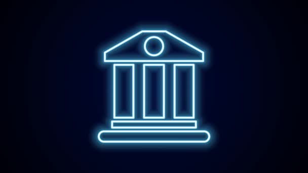 Glowing neon line Bank building icon isolated on black background. 4K Video motion graphic animation. - Footage, Video