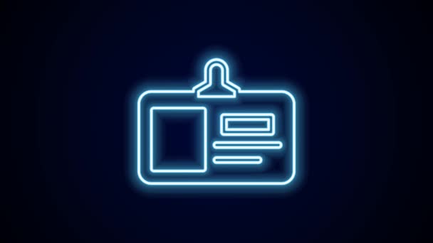 Glowing neon line Identification badge icon isolated on black background. It can be used for presentation, identity of the company, advertising. 4K Video motion graphic animation. - Footage, Video