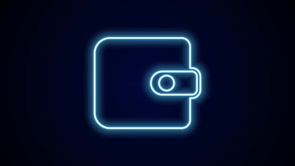 Świecąca neonowa ikona portfela wyizolowana na czarnym tle. Ikona torebki. Symbol oszczędności gotówkowych. 4K Animacja graficzna ruchu wideo. - Materiał filmowy, wideo