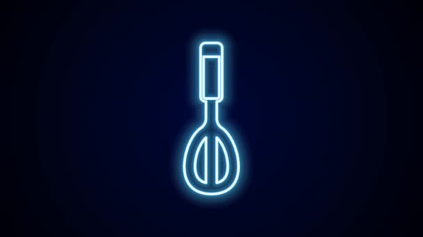 Leuchtende Neon-Linie Küchenbesen-Symbol isoliert auf schwarzem Hintergrund. Kochutensilien, Eierbecher. Besteckschild vorhanden. Symbol für Lebensmittelmischung. 4K Video Motion Grafik Animation. - Filmmaterial, Video