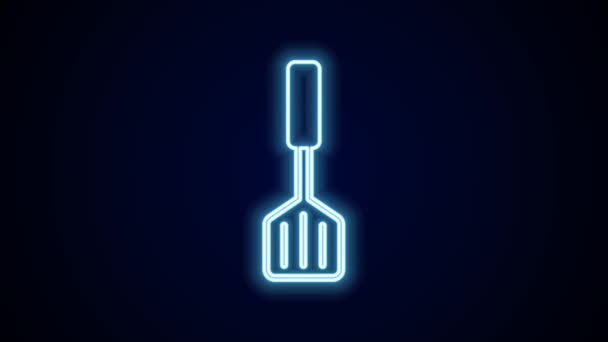 Glowing neon line Spatula icon isolated on black background. Kitchen spatula icon. BBQ spatula sign. Barbecue and grill tool. 4K Video motion graphic animation. - Footage, Video