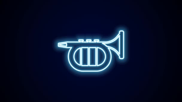 Hehkuva neon linja Trumpetti kuvake eristetty mustalla taustalla. Soittimet. 4K Video motion graafinen animaatio. - Materiaali, video