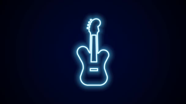 Linha de néon brilhante Ícone de guitarra baixo elétrico isolado no fundo preto. Animação gráfica em movimento de vídeo 4K. - Filmagem, Vídeo