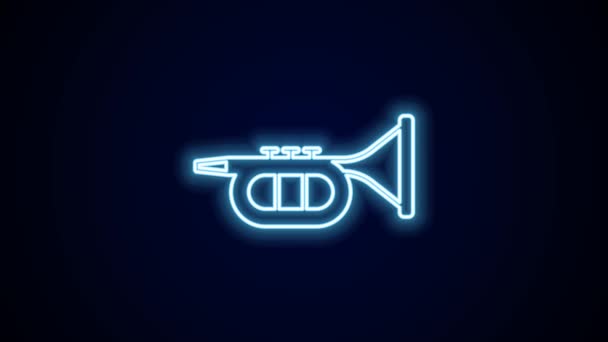 Hehkuva neon linja Trumpetti kuvake eristetty mustalla taustalla. Soittimet. 4K Video motion graafinen animaatio. - Materiaali, video