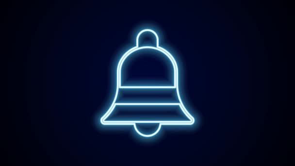 Glowing neon line Ringing bell icon isolated on black background. Alarm symbol, service bell, handbell sign, notification symbol. 4K Video motion graphic animation. - Footage, Video