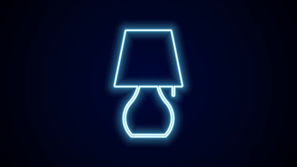 Gloeiende neon lijn Tafellamp pictogram geïsoleerd op zwarte achtergrond. Nachtlampje. 4K Video motion grafische animatie. - Video