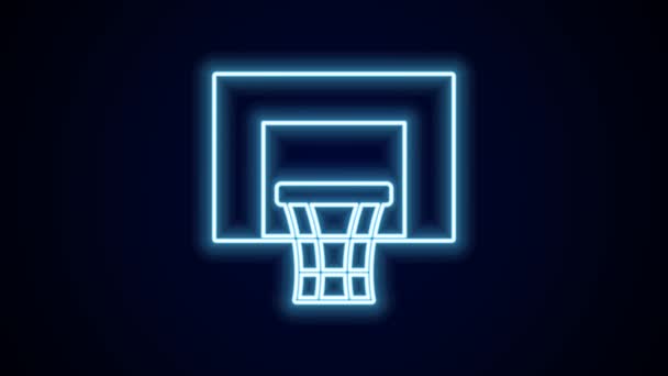 Gloeiende neon lijn Basketbal backboard pictogram geïsoleerd op zwarte achtergrond. 4K Video motion grafische animatie. - Video