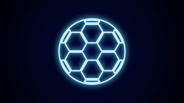 Λαμπερό νέον γραμμή Ποδόσφαιρο μπάλα εικονίδιο απομονώνονται σε μαύρο φόντο. Αθλητικός εξοπλισμός. 4K Γραφική κίνηση κίνησης βίντεο. - Πλάνα, βίντεο