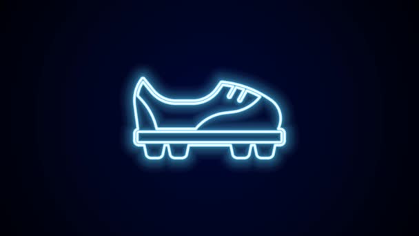 Lumineux néon ligne chaussures de football icône isolée sur fond noir. Bottes de foot. Sport football protection des pieds. Animation graphique de mouvement vidéo 4K. - Séquence, vidéo
