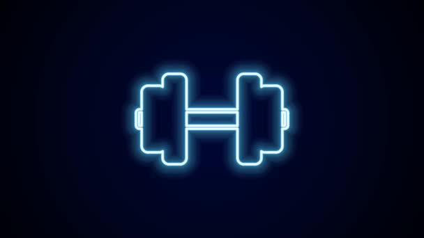 Linea neon luminosa icona Dumbbell isolata su sfondo nero. Sollevamento muscolare, bilanciere fitness, attrezzature sportive. Animazione grafica 4K Video motion. - Filmati, video