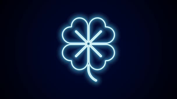 Gloeiende neon lijn Vier blad klaver pictogram geïsoleerd op zwarte achtergrond. Fijne Saint Patrick dag. 4K Video motion grafische animatie. - Video