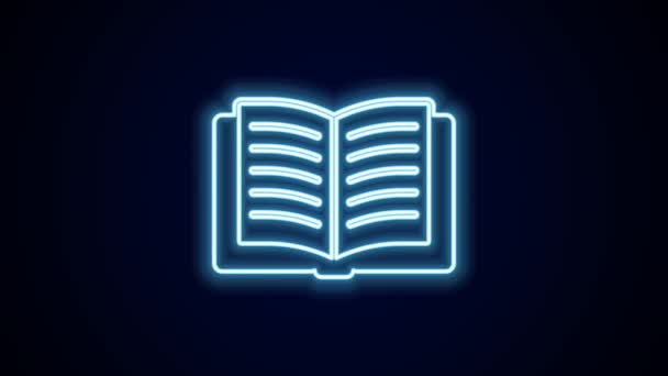 Linea neon luminosa Icona del libro aperto isolata su sfondo nero. Animazione grafica 4K Video motion. - Filmati, video