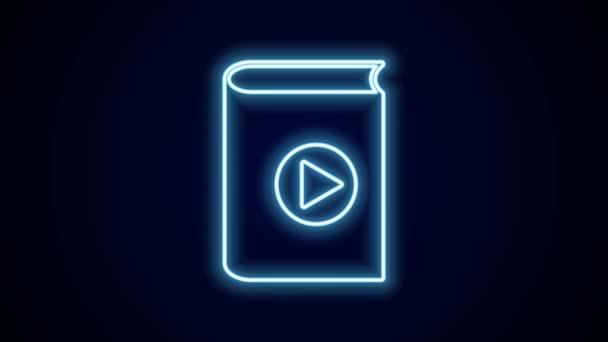 Glowing neon line Audio book icon isolated on black background. Play button and book. Audio guide sign. Online learning concept. 4K Video motion graphic animation. - Footage, Video