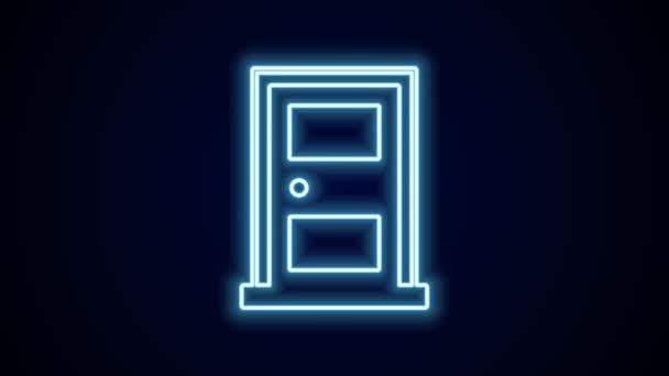 Glowing neon line Closed door icon isolated on black background. 4K Video motion graphic animation. - Footage, Video