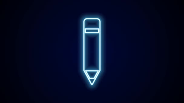 Glowing neon line Pencil with eraser icon isolated on black background. Drawing and educational tools. School office symbol. 4K Video motion graphic animation. - Footage, Video