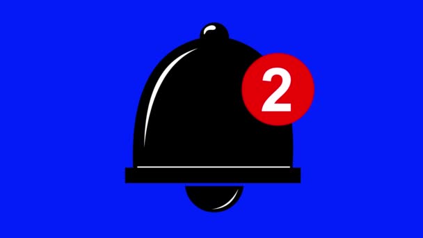 анимация значка колокола с пятью уведомлениями, на голубом фоне ключа хромы - Кадры, видео