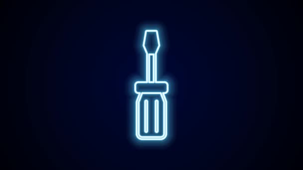 Linea neon luminosa Icona del cacciavite isolata su sfondo nero. Simbolo strumento di servizio. Animazione grafica 4K Video motion. - Filmati, video