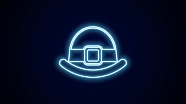 Glowing neon line Leprechaun hat icon isolated on black background. Happy Saint Patricks day. National Irish holiday. 4K Video motion graphic animation. - Footage, Video