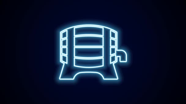 Zářící neonová čára Dřevěný sud na stojanu s ikonou stopcock izolované na černém pozadí. Grafická animace pohybu videa 4K. - Záběry, video