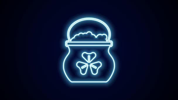 Leuchtende Neon-Linie Topf mit Goldmünzen Symbol isoliert auf schwarzem Hintergrund. Happy Saint Patricks day. Nationaler Feiertag in Irland. 4K Video Motion Grafik Animation. - Filmmaterial, Video