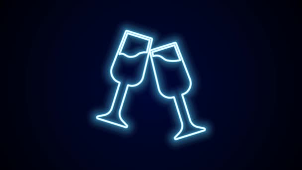 Linha de néon brilhante Vidro de champanhe ícone isolado no fundo preto. Feliz Natal e Feliz Ano Novo. Animação gráfica em movimento de vídeo 4K. - Filmagem, Vídeo