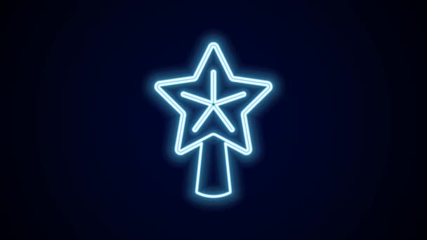 Светящаяся неоновая линия икона рождественской звезды выделена на черном фоне. С Рождеством и Новым годом. Видеографическая анимация 4K. - Кадры, видео