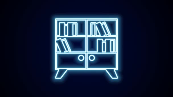 Leuchtendes neonfarbenes Bücherregalsymbol auf schwarzem Hintergrund. 4K Video Motion Grafik Animation. - Filmmaterial, Video