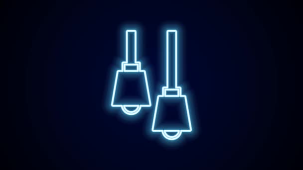 Gloeiende neon lijn Lamp opknoping pictogram geïsoleerd op zwarte achtergrond. Plafondlamp gloeilamp. 4K Video motion grafische animatie. - Video