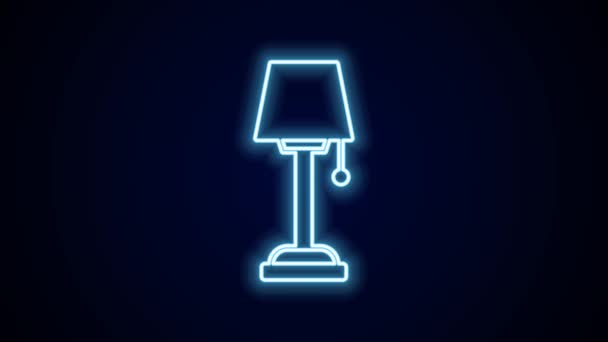 Icono de lámpara de pie de línea de neón brillante aislado sobre fondo negro. Animación gráfica de vídeo 4K. - Metraje, vídeo