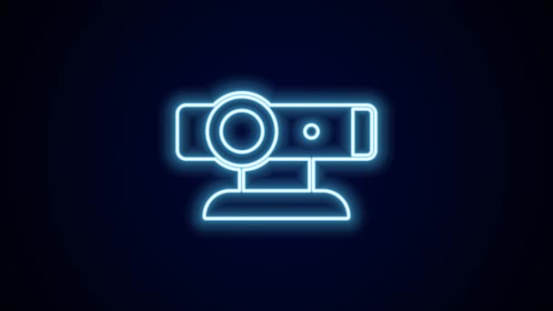 Lumineux néon ligne icône de la caméra Web isolé sur fond noir. Caméra de chat. Icône Webcam. Animation graphique de mouvement vidéo 4K. - Séquence, vidéo