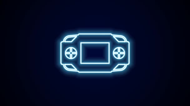 Glowing neon line Portable video game console icon isolated on black background. Handheld console gaming. 4K Video motion graphic animation. - Footage, Video